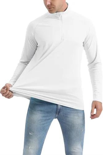 Vista 4 de CRYSULLY Camisas de pesca UPF 50 de manga larga para hombre protección solar para senderismo cremallera de 14