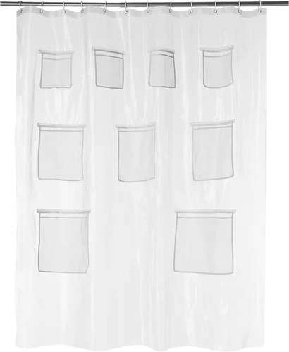 Vista 12 de Amazon Basics Cortina de ducha ligera súper suave y de fácil cuidado con textura de gofre, 72 x 72 pulgadas, color blanco (paquete de 8)