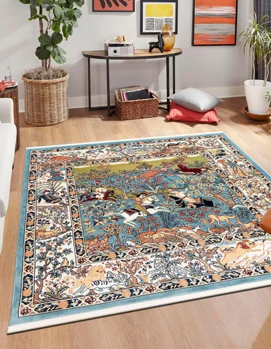 Vista 29 de Unique Loom Narenj Collection - Alfombra de área Birmingham (octágono de 5 pies 1 pulgada, azul/borgoña)