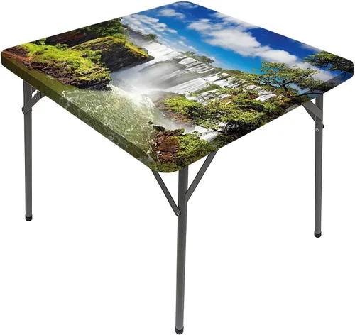 Vista 22 de Mantel cuadrado para mesa de paisaje, majestuosa escena matutina brumosa Triglav National Elástico, se adapta a mesas de 24 x 24 pulgadas