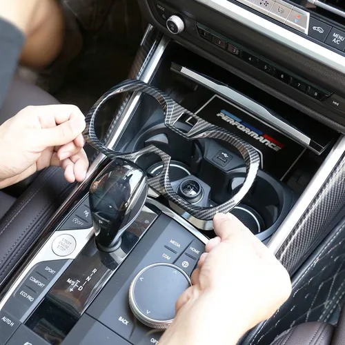 Vista 3 de Cubierta de marco de control central de coche ABS cromado estilo fibra de carbono para BMW Serie 3 G20 G28 325li 2019 2020