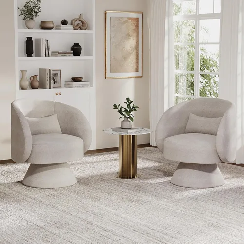 Vista 21 de Silla Giratoria de Barril, Sillas Giratorias de Acento Tapizadas para Acurrucarse para Sala de Estar, Cómodo Sillón Giratorio Redondo Pequeño