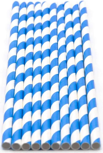 Vista 2 de Paquete de 300 pajitas de papel biodegradables de 4 capas de espirales azul cielo (compostables, no tóxicas, sin BPA)