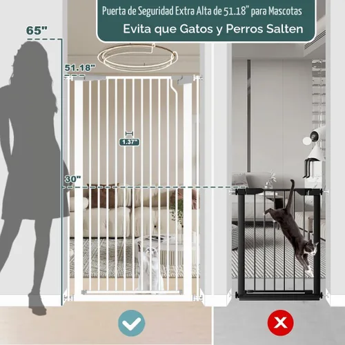 Vista 2 de Puerta para gatos extra alta para puertas, puerta de mascotas montada a presión para gatos y perros, puerta de bebé de 51.18 pulgadas de alto