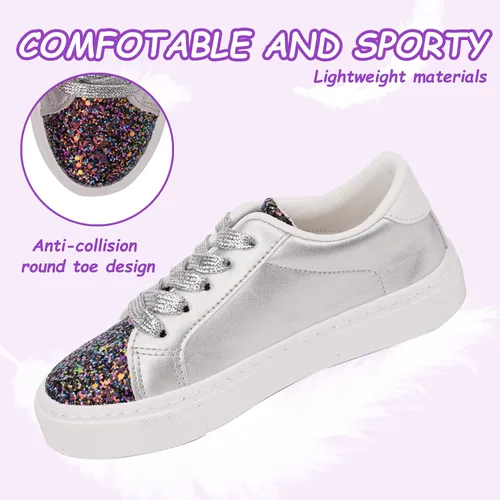 Vista 5 de Toandon Zapatillas de lona con lentejuelas brillantes para niños pequeños