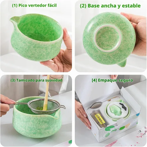 Vista 2 de TEANAGOO Juego de Batidor de Matcha, Juego de Matcha Verde de 7 Piezas, Kit de Ceremonia de Matcha, Juego de Té Matcha para Hacer Latte, Cuenco