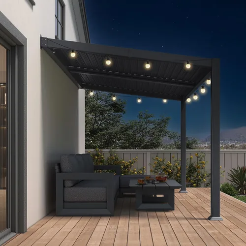 Vista 15 de PURPLE LEAF Pérgola con listones de techo rígido de 8 x 10, pérgola de aluminio para patio al aire libre con techo ajustable a prueba de lluvia