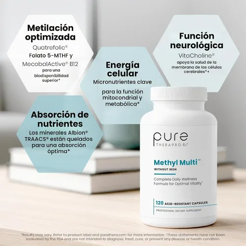 Vista 4 de Pure Therapro Rx Metil Multi Sin Hierro, Multivitamínico, 120 Cápsulas