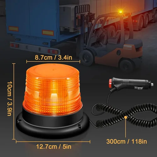 Vista 4 de Dinfu Luz estroboscópica LED, luces de advertencia ámbar, luz intermitente de emergencia con imán para vehículo, carretilla elevadora, tractor