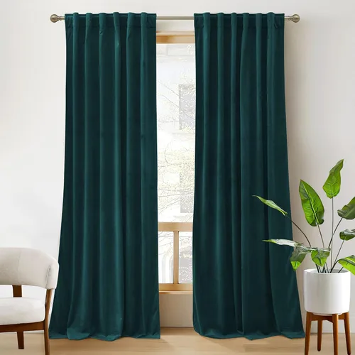 Vista 81 de RYB HOME Cortinas 100% opacas de terciopelo blanco para dormitorio, pestaña trasera y bolsillo para barra, aislamiento térmico, cortinas