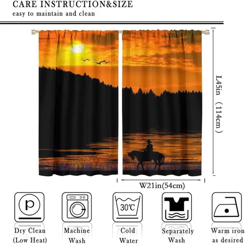 Vista 2 de Cortinas opacas de vaquero americano para sala de estar, atardecer occidental, rústico, vaquero, equitación, cortinas de ventana, aislamiento