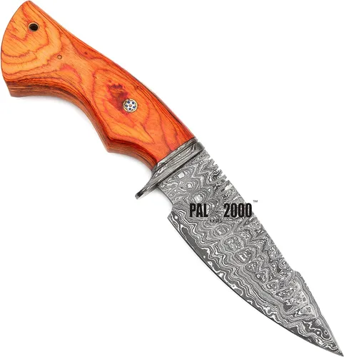 Vista 2 de PAL 2000 KNIVES Cuchillo de caza hecho a mano de acero de Damasco de 10 pulgadas - Mango de madera con funda 2060