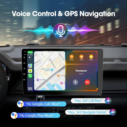 Vista 3 de Haudio Estéreo de auto de doble DIN de 9 pulgadas con Apple CarPlay/Android Auto, pantalla táctil HD con Octa-Core, Mirror Link, 4+64GB, BT 5.1