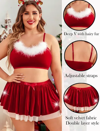 Vista 5 de Avidlove Conjunto de disfraz de Navidad de Papá Noel para mujer, talla grande