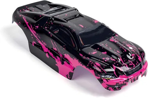 Vista 4 de Cuerpo personalizado, color rosa intenso sobre negro, compatible con e-Revo Mini escala 1/16 RC coche o camión (camión no incluido) ERMN-HP-01