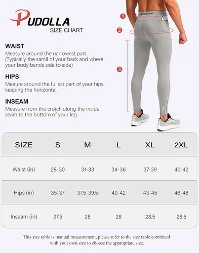 Vista 7 de Pudolla Men's Thermal Running Tights with 3 Zipper Pockets Workout Compression Leggings Cycling Pants for Men Hiking Jogging