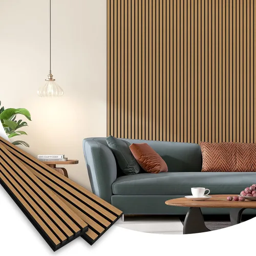 Vista 9 de SMARTSTANDARD Paneles acústicos de listones de madera de muestra, panel de pared de listones de madera insonorizado, nogal, paquete de muestra