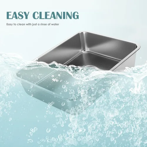 Vista 7 de IKITCHEN Caja de arena de acero inoxidable para gatos, bandeja de arena de metal grande para gatos, caja de arena para gatos nunca absorbe olores