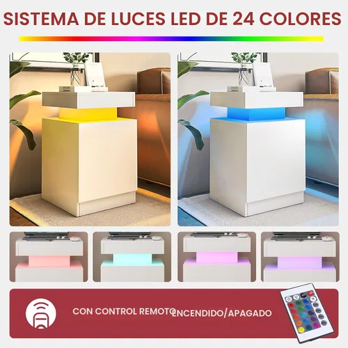 Vista 5 de oneinmil Nightstand Set of 2 with LED Lights, Night Stand with Storage Cabinet for Bedroom, Bedside Table with LED, White Blanco