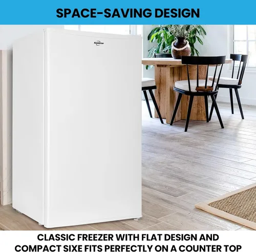 Vista 6 de Koolatron Refrigerador compacto con congelador, 3.2 pies cúbicos (91L), blanco, diseño de respaldo plano que ahorra espacio, puerta reversible