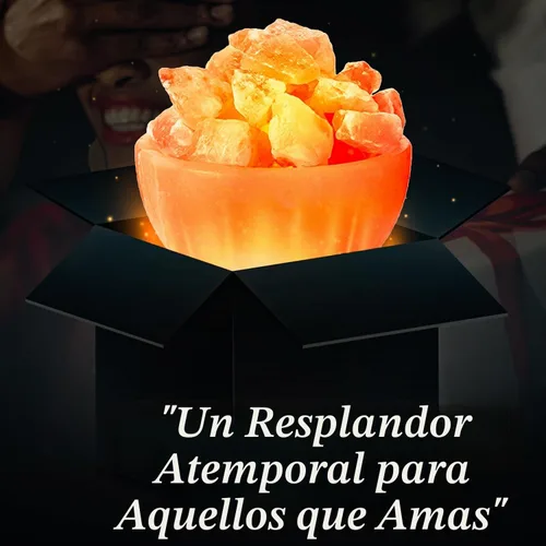 Vista 5 de Himalayan Glow Lámpara de cuenco de masaje con trozos de cristal de sal natural, cable de atenuación con base de madera clásica, lámpara de sal