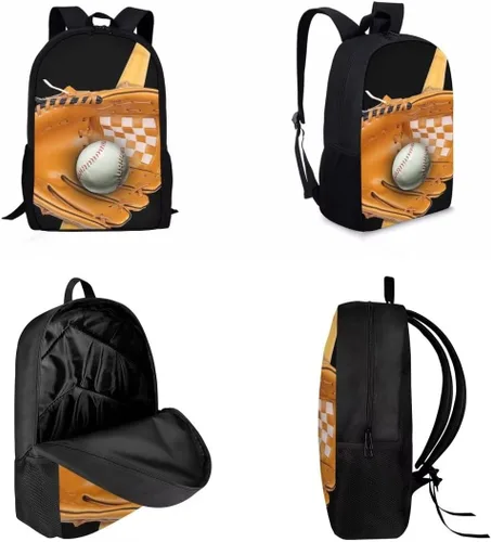 Vista 3 de AmzPrint Mochila ligera de 17 pulgadas para la escuela, mochila kawaii, mochila escolar para niñas, color rosa, Pelota de béisbol, Tamaño único
