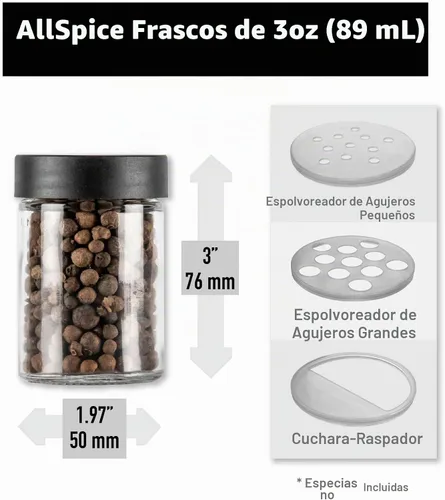 Vista 3 de AllSpice Tarros de especias de vidrio de 3 pulgadas, 3 onzas líquidas, paquete de 18