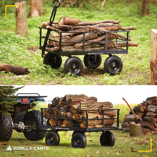 Vista 7 de Carro utilitario Gorilla Carts resistente de acero con lados desmontables y neumáticos de 13 pulgadas con capacidad de 1200 lb, Negro