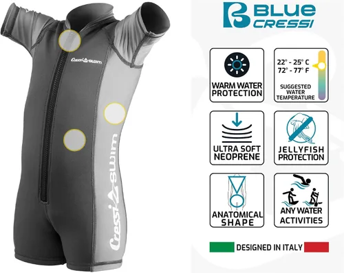 Vista 3 de Cressi Traje de baño de manga corta para niños en neopreno de 0.059 in para niños y niñas de 2 a 10 años. Traje de baño para niños: diseñado