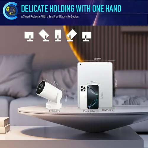 Vista 8 de Mini proyector, proyector inteligente portátil 2025 con WiFi y Bluetooth, 1000 lúmenes, pantalla de 150 pulgadas, tecnología LCD LED
