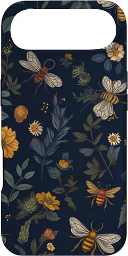 Vista 27 de Bees and Wildflowers on Dark Blue Funda para iPhone 17