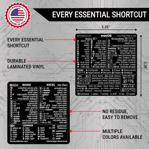 Vista 2 de SYNERLOGIC Mac OS (M/Intel) + Word/Excel (para Mac) Adhesivos de referencia rápida de atajos de teclado - para MacBook Air/Pro/iMac/Mac/mini (Negro)