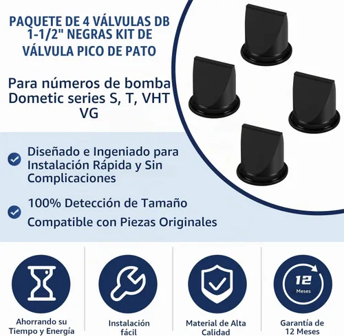 Vista 3 de Paquete de 4 válvulas DB de 1-1/2 pulgadas, kit de válvula de pico de pato negro de repuesto para Dometic 385310076 compatible con generadores