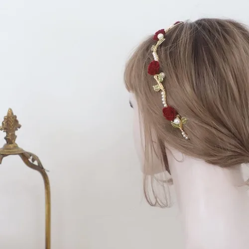 Vista 2 de Walnut Diadema de perlas de rosa para verano, estilo francés, retro, tocado, diadema para el cabello, accesorios para el cabello de boda