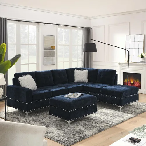 Vista 11 de Yoglad - Sofás seccionales de 108'' para sala de estar, sofá modular de 5 plazas con chaise reversible y portavasos, sofá de esquina en forma de L