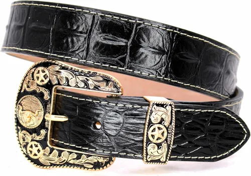 Vista 26 de Western Cowboy - Cinturón de cuero genuino con hebilla grabada, estilo country rodeo para hombre 8052 2cocodrilo Cf