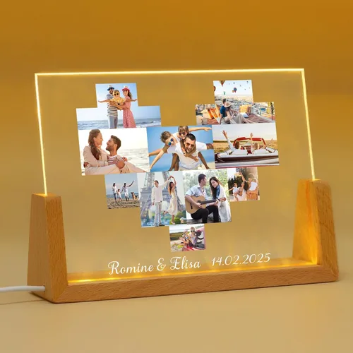 Vista 10 de Marco de fotos personalizado con foto, placa acrílica personalizada con base de luz nocturna LED, regalos de cumpleaños de aniversario para familia
