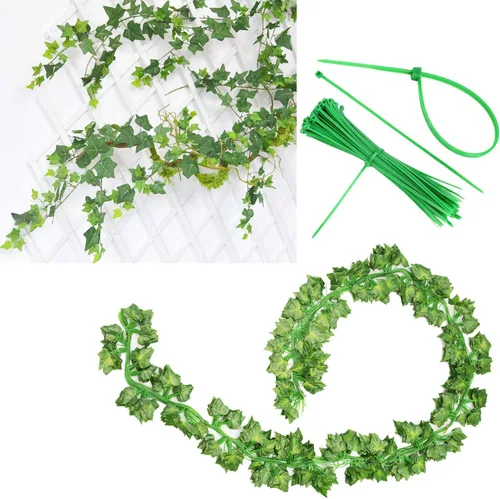 Vista 6 de Paquete de 12 enredaderas falsas para decoración de habitación, guirnalda de hiedra artificial con clip, flores verdes, plantas colgantes, hojas