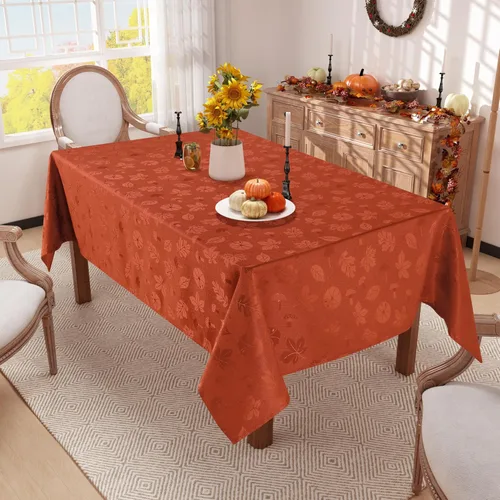 Vista 2 de misaya Mantel rectangular de Acción de Gracias, mantel de otoño jacquard impermeable, mantel de tela de damasco para decoración de cosecha