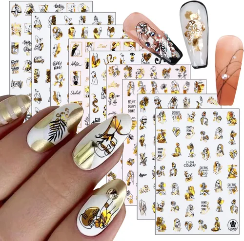 Vista 15 de 8 hojas de calcomanías de arte de uñas de flores de animales, calcomanías autoadhesivas 3D de mariposas, pavo real, suministros de arte de uñas