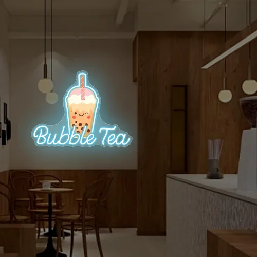 Vista 3 de Letrero de Neón de Té de Burbujas, Luz LED de Neón de Té Boba y Leche para Bebidas, Café, Barra de Tienda, Decoración de Pared, Arte Personalizado