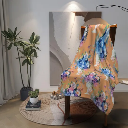 Vista 4 de Manta de franela de ramo floral de terracota y acuarela de 10.58 oz/m² - 60 x 80 pulgadas, ultra suave, cálida y acogedora manta de forro polar