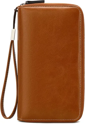 Vista 13 de VONCOSS Cartera larga con cremallera alrededor de las mujeres de gran capacidad, para tarjetas de crédito, soporte para teléfono, embrague