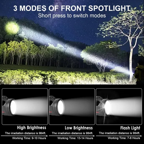 Vista 2 de Linterna LED recargable, linterna de camping portátil de 4800 mAh, 7 modos de luz e impermeable, proyector de mano súper brillante para emergencias