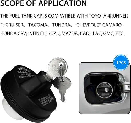 Vista 4 de Tapa de Gas con Bloqueo, Tapa de Gas con Llave para Toyota 4Runner Tacoma Honda CRV Tundra Acura Infiniti Nissan Buick Cadillac GMC Chevy, Tapas