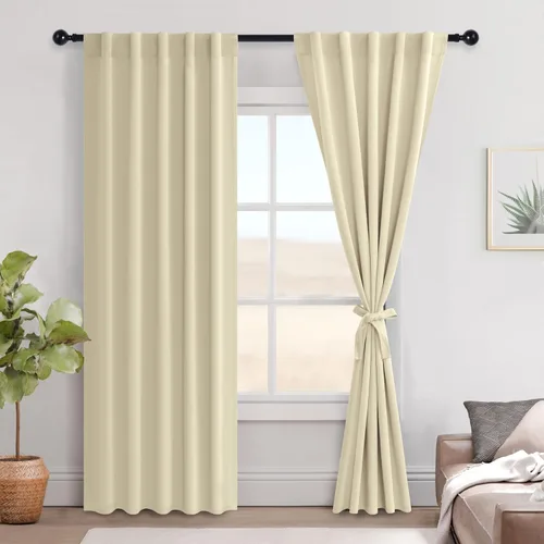 Vista 112 de Hiasan Cortinas opacas negras para dormitorio, cortinas opacas cortas de 45 pulgadas de largo, con aislamiento térmico, bolsillo para barra