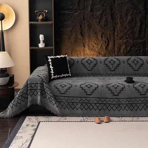 Vista 10 de VClife funda boho de sofá de felpilla para sofá seccional, funda antideslizante para sofá de 2 plazas, protector para mascotas con borlas, funda