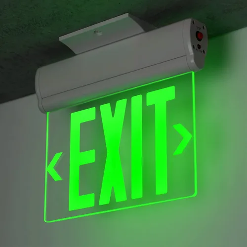 Vista 7 de LEONLITE Señal de salida de emergencia verde, UL 924, señal de salida LED iluminada por borde, luces de salida cableadas con respaldo de batería