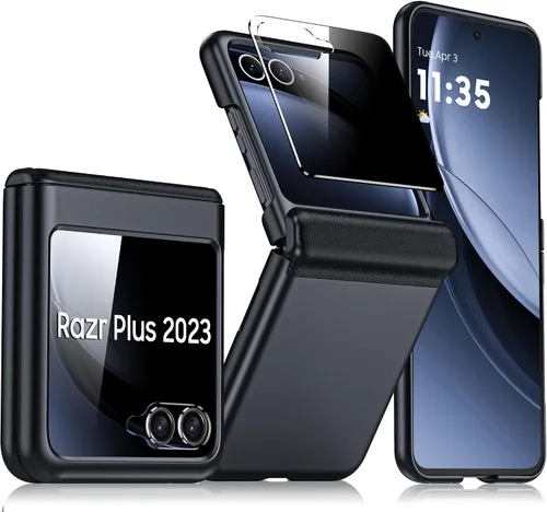 Vista 39 de para Samsung Galaxy Z Flip 7 Funda con protección de bisagras y protector de pantalla incorporado, funda de cuero mate de policarbonato ultradelgada