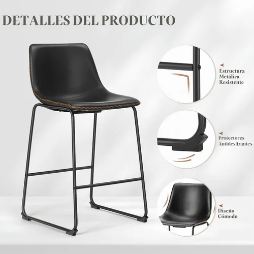 Vista 3 de OLIXIS 26" Counter Height Bar Stools Set of 2 for Kitchen Negro